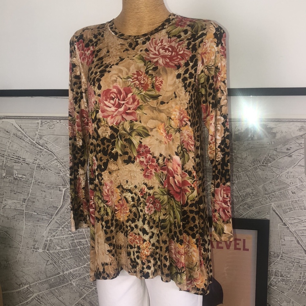 JOHNNY WAS Floral Leopard Print Women's Top Size M - Picture 2 of 12